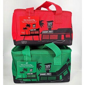 2 Trader Joes Mini Insulated Tote Lunch Bag Red Green Holiday Van 1.5 Gal Six Pk